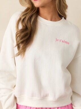 Z Supply Ivory Sweatshirt with Pink Script